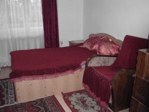 a bedroom with a bed and a chair and a window at Vila Mihaela in Breaza