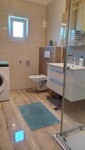 a bathroom with a toilet and a sink and a washing machine at Villa Jadranka Pakostane in Pakoštane +85 photos