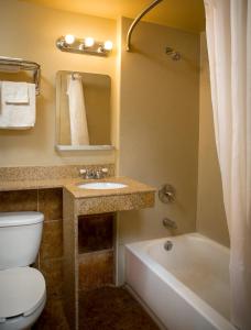 a bathroom with a toilet and a sink and a tub at Viking Motel-Detroit in Detroit