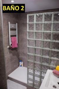 a bathroom with a glass block shower backdoor at IDEAL & CENTRO, tranquilo GARAJE GRATIS y 2 baños in Logroño