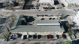 an overhead view of a building with a roof at Modern Hotel in Boise