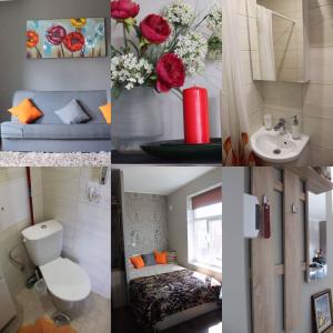 a collage of four pictures of a bathroom at Soo 16 Apartment in Tallinn