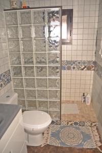 un baño con inodoro y ducha en Casa La Cascada, en El Bosque 44 fotos más
