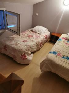 a room with two beds and a window at Auberge de l'Europe in Saint-Quentin-Fallavier