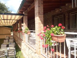 un patio con flores y plantas en un edificio en casa rural buenos aires, en Acebo