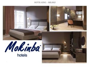 a collage of pictures of a hotel room with a bed at Mokinba Hotels King in Milan