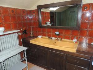 y baño con lavabo y espejo. en le chant des oiseaux, en Craponne-sur-Arzon