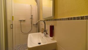 a bathroom with a sink and a shower at Haus Wopke in Borkum