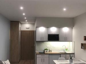 A kitchen or kitchenette at Lakones Deluxe Suites A