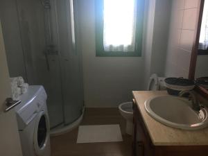 ein Badezimmer mit einem Waschbecken und einer Waschmaschine in der Unterkunft Urrumendi in Mungia