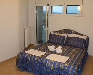 アレクサンドルポリスにあるVilla Dimitri - GardenSide Souterrainのベッドルーム1室(ベッド1台、タオル2枚付)