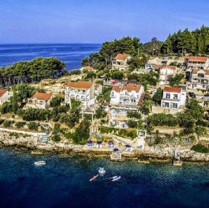 eine Gruppe von Häusern auf einer Insel im Wasser in der Unterkunft Villa Rosa in Vela Luka