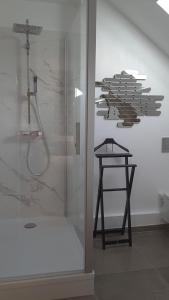 a bathroom with a shower and a stand up showeroser with a glass door at La Maison de Ville in Compiègne