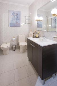 a bathroom with a sink and a toilet and a mirror at Apartamentos Turisticos Avila Villa Carmen II in Avila