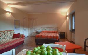 a living room with a bed and a couch and a table at Agriturismo Zafferano e Dintorni in SantʼAnatolia di Narco