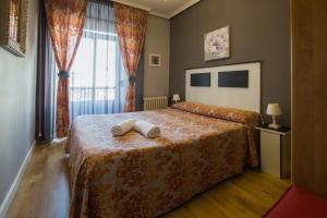 Tempat tidur dalam kamar di Apartamentos turisticos Avila La Catedral