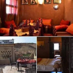 dwa zdjęcia salonu i jadalni w obiekcie Kasbah des montagnes maison d'hôtes w mieście Bou Drarar