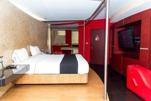 a bedroom with a bed and a tv in a room at DLUXE Auto Hotel ADULTS ONLY in Veracruz +5 photos