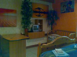 Cette chambre comprend un lit et une télévision. dans l'établissement IANUA COELI 3, à Mosso Santa Maria
