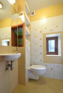 łazienka z toaletą i umywalką w obiekcie Całoroczny dom GRODZIANKA w mieście Banie Mazurskie