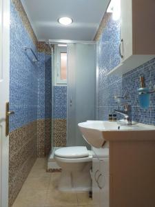 a bathroom with a toilet and a sink and a shower at CityZen Rooms Chios in Chios