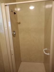 a shower in a bathroom with a glass door at Moana View in Picton