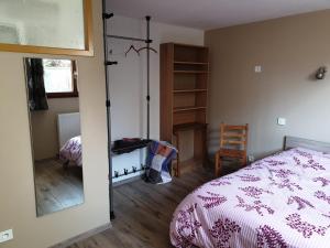 una camera da letto con un letto e uno specchio di RAND'UBAYE a Barcelonnette