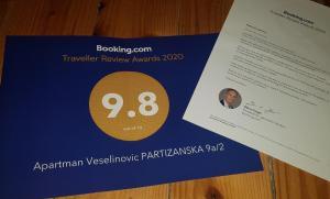 Certifikát, hodnocení, plakát nebo jiný dokument vystavený v ubytování Apartman Veselinovic Free PARKING