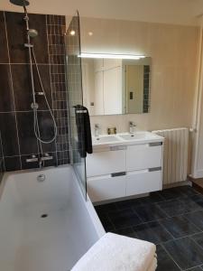 a bathroom with a tub and a sink and a shower at L'havre de Saint Germain in Saint-Germain-sur-Avre