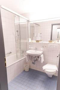 a bathroom with a sink and a shower and a toilet at Hotel Landgasthof Riehen / Basel in Basel