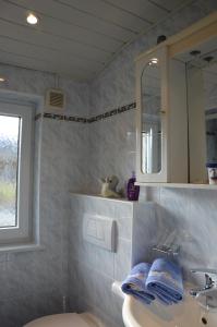 a bathroom with a sink and a mirror at Haus Salvenmoser in Walchsee