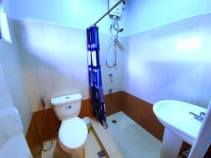 a bathroom with a toilet and a shower and a sink at Asiaten Hotel in Tarlac