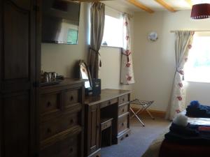 a bedroom with a dresser and a mirror at Middle Woodbatch B&B in Bishops Castle