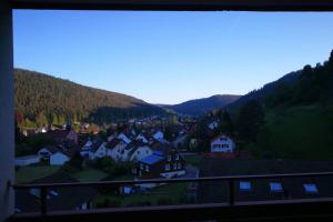 vistas a una pequeña ciudad con casas y montañas en Tolle 1 Zimmer Ferienwohnung mit super Aussicht, en Enzklösterle