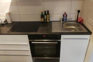 a kitchen with a sink and a stove at Tolle 1 Zimmer Ferienwohnung mit super Aussicht in Enzklösterle