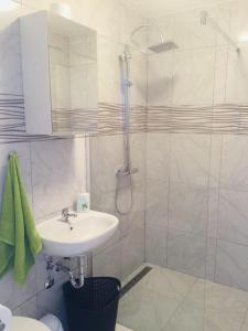 a bathroom with a sink and a shower at Delfin Apartments in Crikvenica