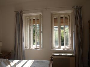 una camera con due finestre e un letto di Rozsa Haz a Csernely