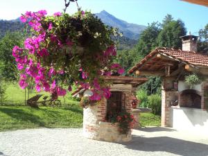 PeveragnoにあるCiabot Besimaudaのピンクの花が咲く石造りの建物 +11枚の写真