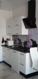 a kitchen with white cabinets and a sink at Апартаменты. Холодная гора, ул. Дудинской 1а. in Kharkiv