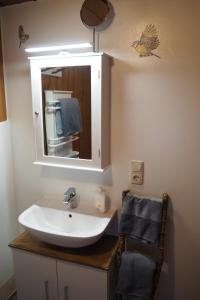 a bathroom with a sink and a mirror at Ferienhütte in Ruhpolding in Ruhpolding