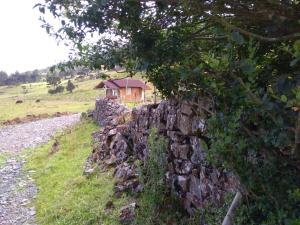 烏魯比西的住宿－Cabanas Fazenda da Raia，石墙,上面有一个小房子