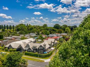 an aerial view of a residential neighborhood with houses at Matamata Central Motel in Matamata