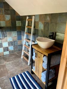 a bathroom with a sink and a ladder in it at Luxe Finse Kota van de Zandhoef in Eersel