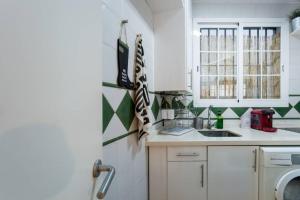 セビリアにあるPRETTY DUPLEX IN BOHEMIAN DISTRICT-CITY CENTERのシンクと洗濯機付きのキッチン