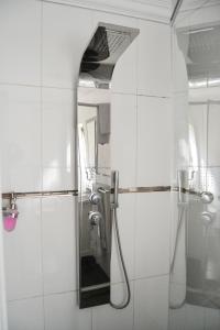 a bathroom with a shower and a mirror at Casa de Ross in Pretoria