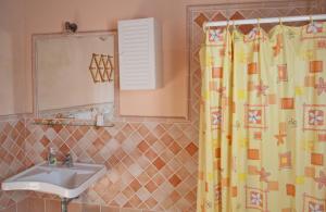 a bathroom with a sink and a shower curtain at Agriturismo Terre di Toscana in Terricciola