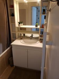 a bathroom with a sink and a mirror at Résidence Dalimier #hypercentre# in Corbeil-Essonnes +18 photos