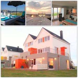 un collage de tres fotos de una casa en Marina Lodge en Olpenitz