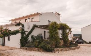 Biały dom z roślinami przed nim w obiekcie Casa do Sobreiro-Quinta do Briando w mieście Portalegre