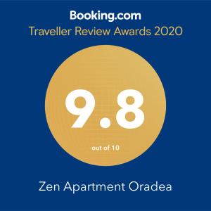 Ein gelber Kreis mit dem Text-Reiseüberprüfung erteilt Zen-Ernennungsauftrag in der Unterkunft Zen Apartment Oradea - FREE Parking in Oradea